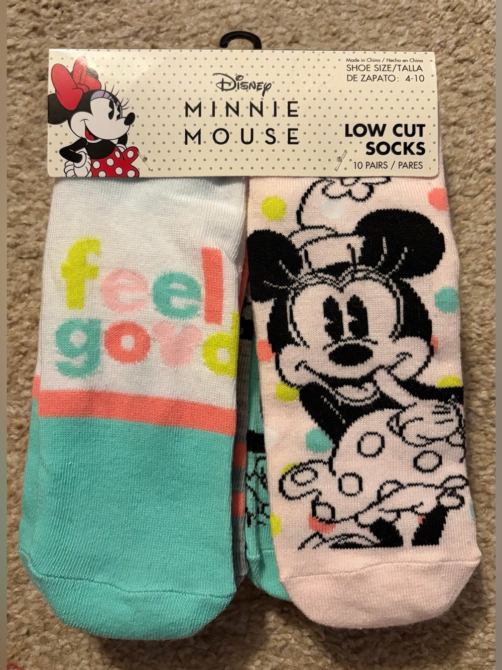 Disney Minnie Mouse Sock Bundle of 10 pairs. Fits women’s shoe size 4-10 New